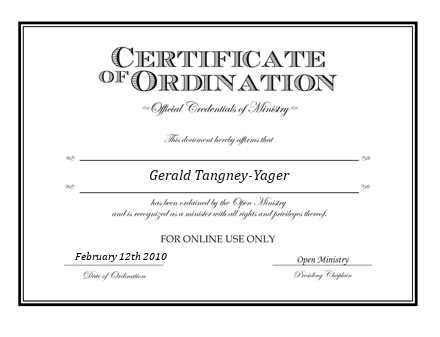 Ordained Minister Gerald Tangney-Yager