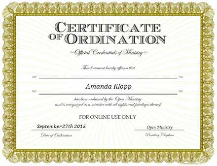 Ordained Minister Amanda Klopp