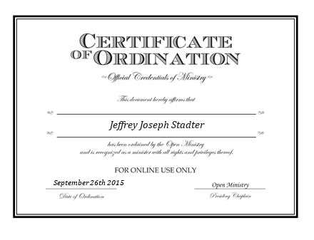 Ordained Minister Jeffrey Joseph Stadter