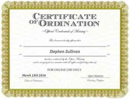 Ordained Minister Stephen Francis Sullivan
