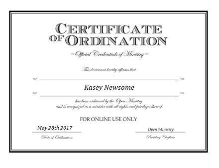 Ordained Minister Kasey Newsome