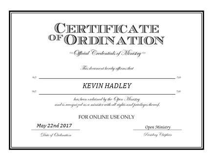 Ordained Minister KEVIN HADLEY