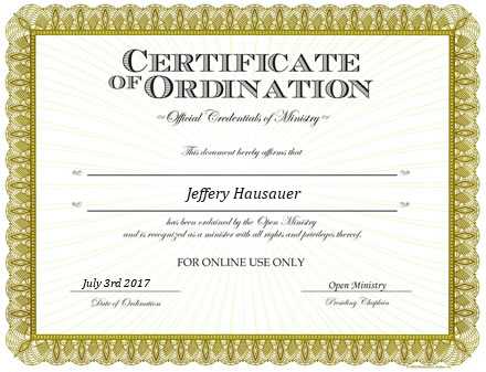 Ordained Minister Jeffery Hausauer