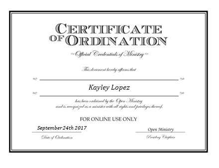 Ordained Minister Kayley Lopez