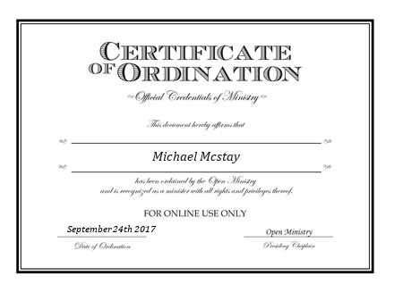 Ordained Minister Michael Mcstay