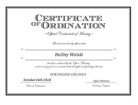 Ordained Minister Hailley Wolski