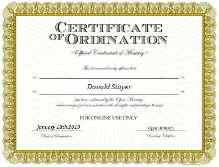 Ordained Minister Donald Stayer