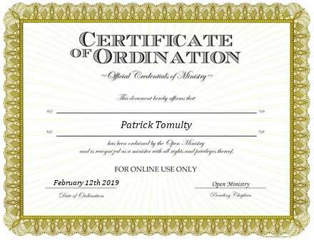 Ordained Minister Patrick Tomulty