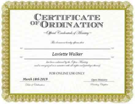 Ordained Minister Laviette Walker