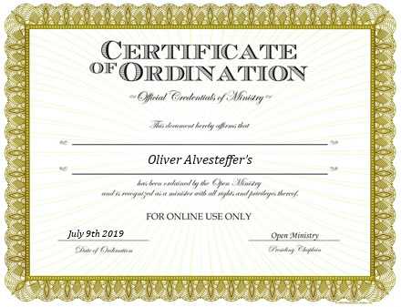 Ordained Minister Oliver Alvesteffer’s