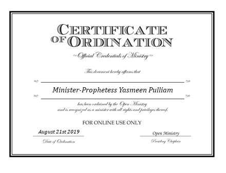 Ordained Minister Minister-Prophetess Yasmeen Pulliam