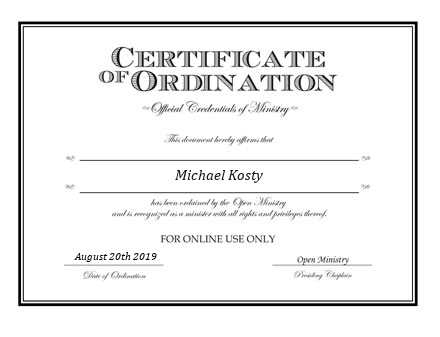 Ordained Minister Michael Kosty
