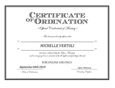 Ordained Minister MICHELLE VERTOLI
