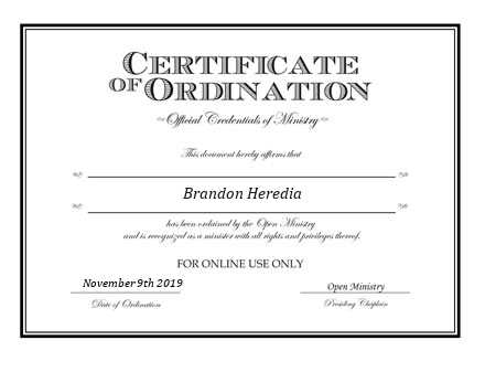 Ordained Minister Brandon Heredia