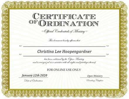 Ordained Minister Christina Lee Hoopengardner