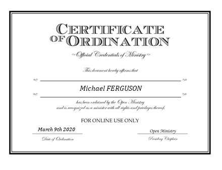 Ordained Minister Michael FERGUSON