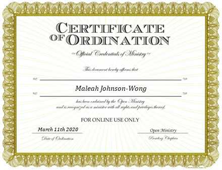 Ordained Minister Maleah Johnson-Wong