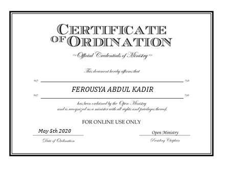 Ordained Minister FEROUSYA ABDUL KADIR