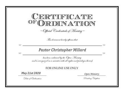 Ordained Minister Pastor Christopher Millard