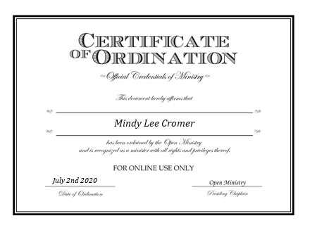 Ordained Minister Mindy Lee Cromer