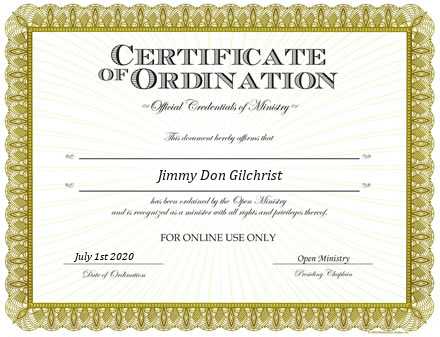 Ordained Minister Jimmy Don Gilchrist