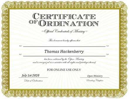 Ordained Minister Thomas Hackenberry