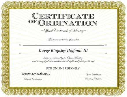 Ordained Minister Davey Kingsley Hoffman III