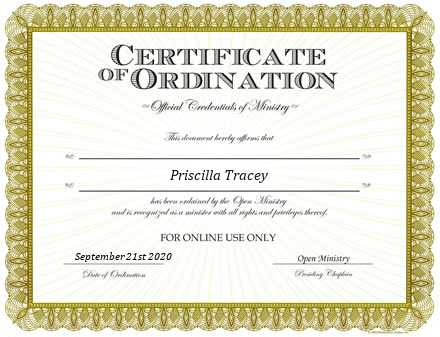 Ordained Minister Priscilla Tracey