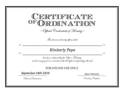 Ordained Minister Kimberly Pepe