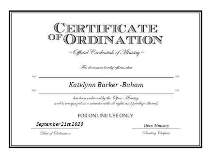 Ordained Minister Katelynn Barker -Baham