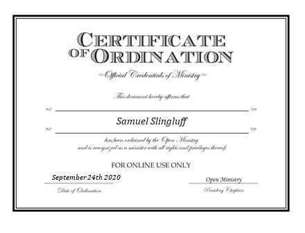 Ordained Minister Samuel Slingluff