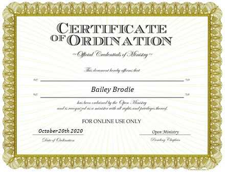Ordained Minister Bailey Brodie
