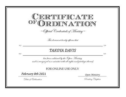 Ordained Minister TAKOYA DAVIS