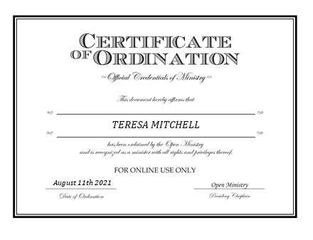 Ordained Minister TERESA MITCHELL