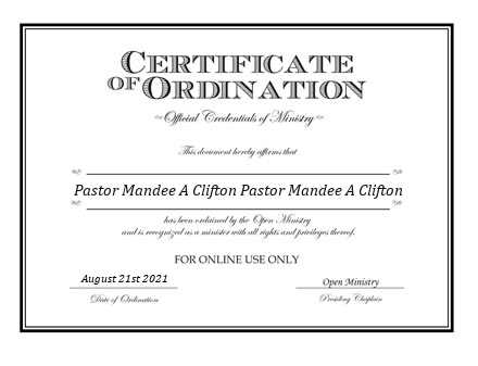 Ordained Minister Pastor Mandee A Clifton Pastor Mandee A Clifton
