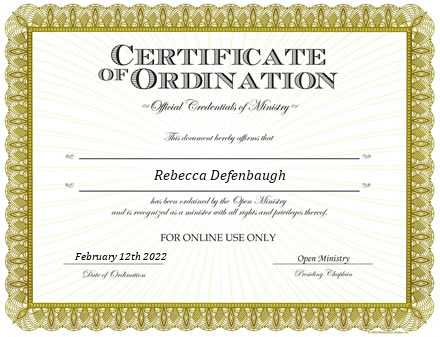 Ordained Minister Rebecca Defenbaugh