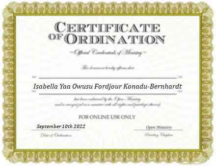 Ordained Minister Isabella Yaa Owusu Fordjour Konadu