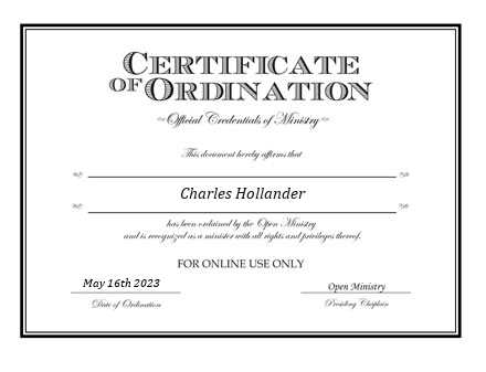 Ordained Minister Charles Hollander