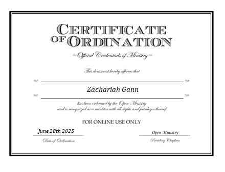 Ordained Minister Zachariah Gann