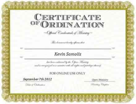 Ordained Minister Kevin Samolis