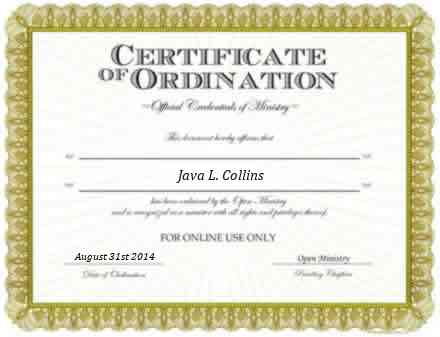 Ordained Minister Java L. Collins